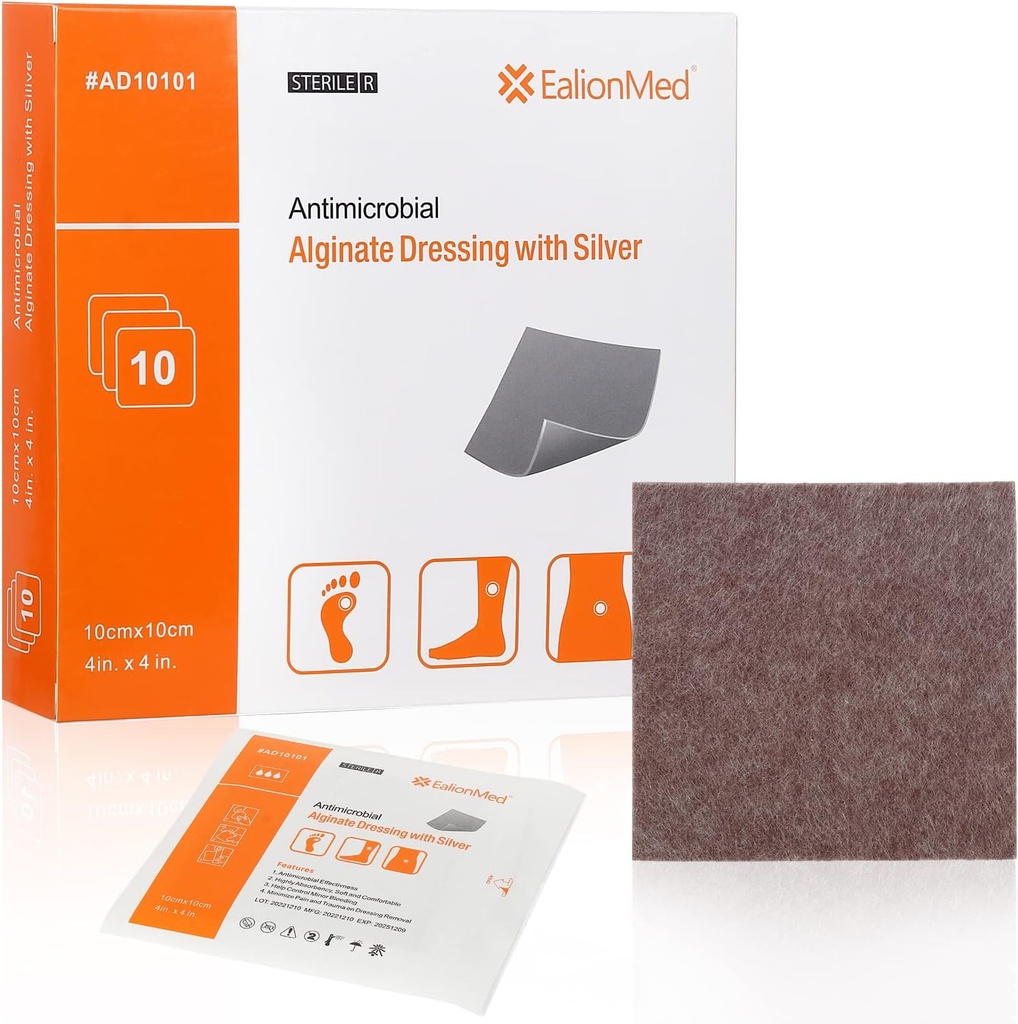 Srebrni kalcijev alginat Rana oblačenje Pad 4'x4', 10 paketov, visoka absorbcija non-stick Ag Gaze Patch za tlak Ulcer,Bed Sore,Leg Sore,Diabetic Foot Ulcer