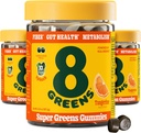 8Greens Daily Fiber Super Greens Gummies - Tangerine Flavor: Poživite imunski sistem in prebavno zdravje z 8 Real Greens - ne-GMO Formula, Žvečilni, 50 Gummies, Pack po 3