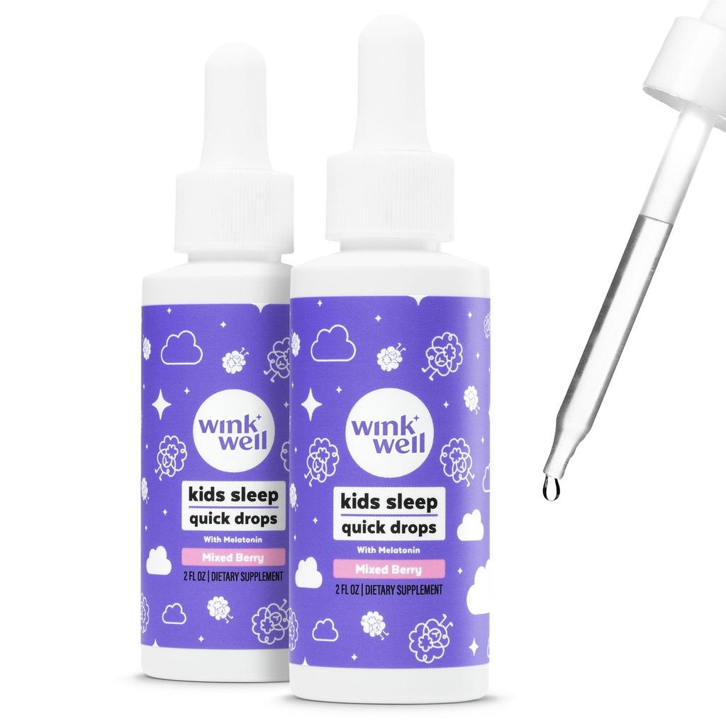 Wink Well otroci Liquid Melatonin kapljice, naravne melatonin kapljice za otroke z 1mg na serviranje tekoče melatonin za otroke, brez zdravil in ne-Habit oblikovanje (2 paket)