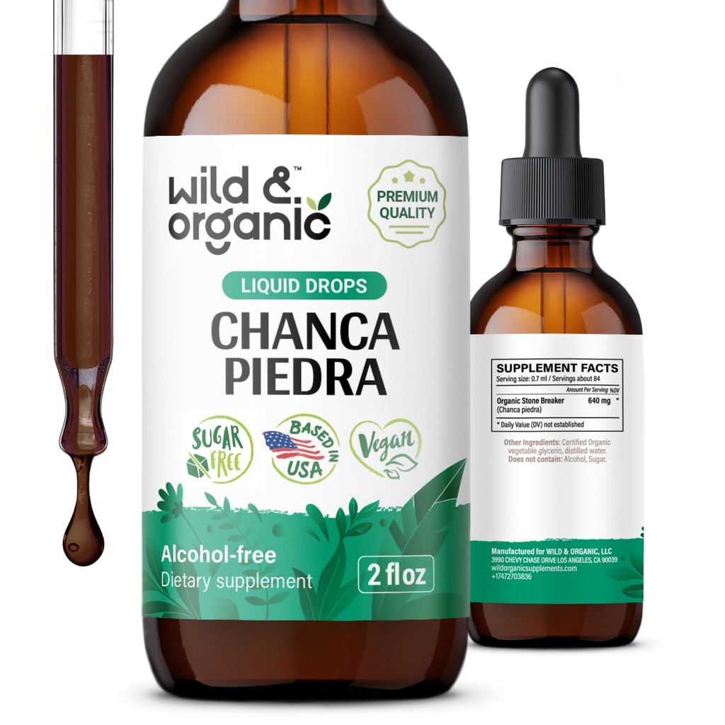 Wild & Organic Chanca Piedra Tekoči izvlečki kapljice - kamen Breaker za ledvične kamne in Gallbladder podporo - Zeliščni Tinktura za urein Tract Well-Being - Vegan, sladkor in alkohol brez - 2 fl oz