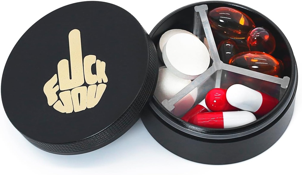 Primer majhne tablete 3 Kompartmenti, Metal Round Prenosne tablete Box, Vodoodporne tablete Organizator, Žepna Purse Medicine Vitamin Imetnik EDC vsebnik (črna s prstom)