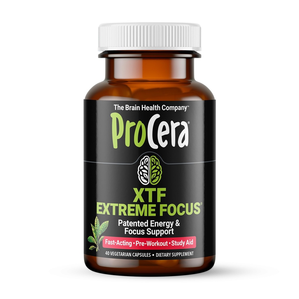 Procera XTF - Perfektna študijska pomoč - Takojšnji rezultati - Izboljšana osredotočenost in zadrževanje spomina - Povečan pretok kisika in krvi - Duševna jasnost - Energija Boost - Počasen kognitivni odklon - 40 Count