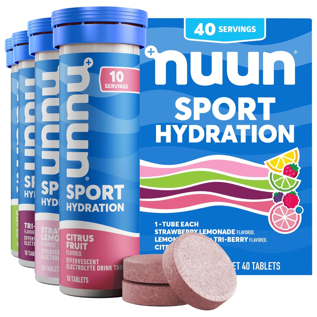 Nuun Sport Electrolyte tablete za proaktivno hidracijo, mešane arome, 4 paketi (40 strežb)