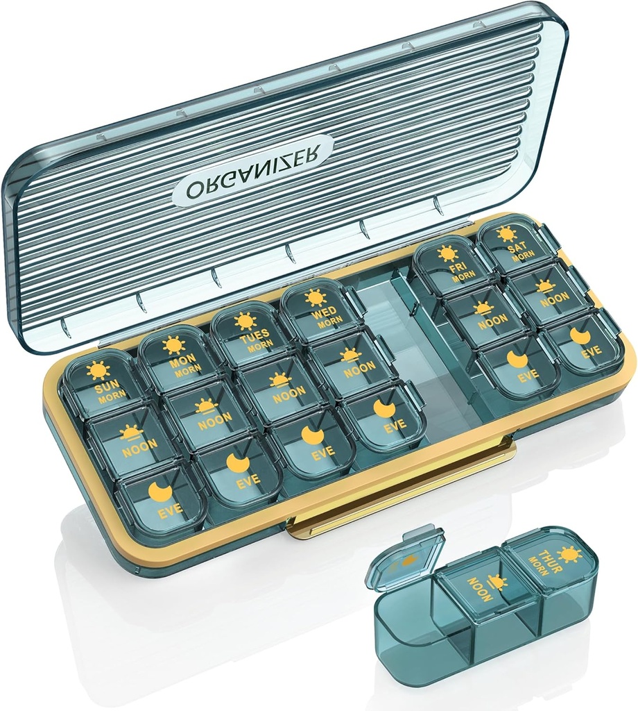 Organizator tablete 3 krat na dan, 7 Day Pill Box 3 krat na dan - Acedada tedenski Vitamin Box Organizator s 7 ločenimi zabojniki, Prenosno dnevno Medicine Planner Primer za vitamin ribje olje dodatek, modra