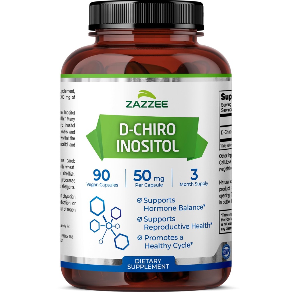 Zazzee D-Chiro-Inositol, 50 mg na kapsulo, 90 veganskih kapsul, idealno odmerjanje za 40:1 razmerje z Myo-Inositolom, 3-mesečna oskrba, 100% vegetarijanska, ne-GMO