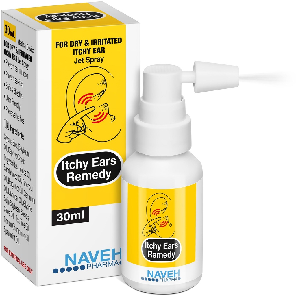 NAVEH PHARMA® Itchy Ears Remedy Ear Cleaning and Itch Relief — Moisturizing Spray for Dry-Feeling Ears, Cleanses & Soothes the Outer Ear, Gentle Daily Ear Hygiene, Spray Applicator 1 Fl Oz)