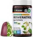 BIO KRAUTER Resveratrol Gumies - 1000 mg Jakost - 60 Veganski žveči - 98% Pure Trans Resveratrol Dodatek - Antioksidant Podpora