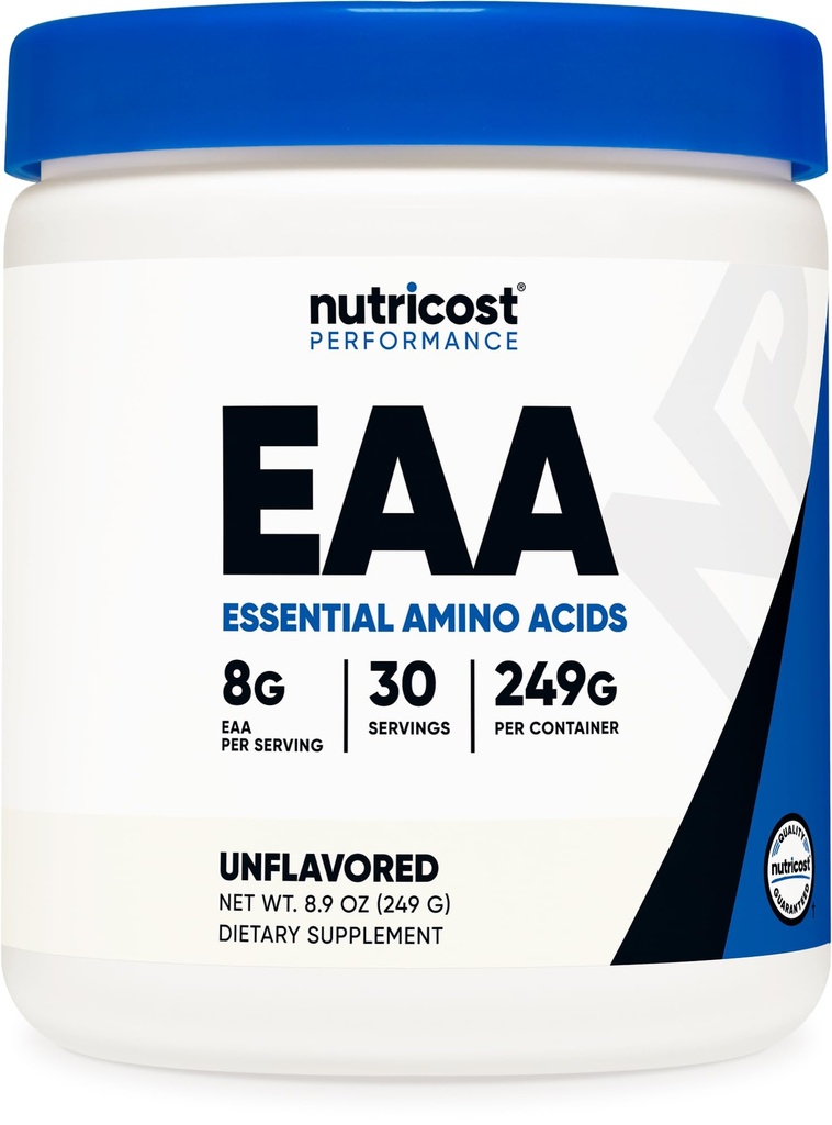 Nutricost EAA v prahu 30 serviranja (nearomatizirana) - esencialne aminokisline - brez glutena, vegetarijansko prijazno