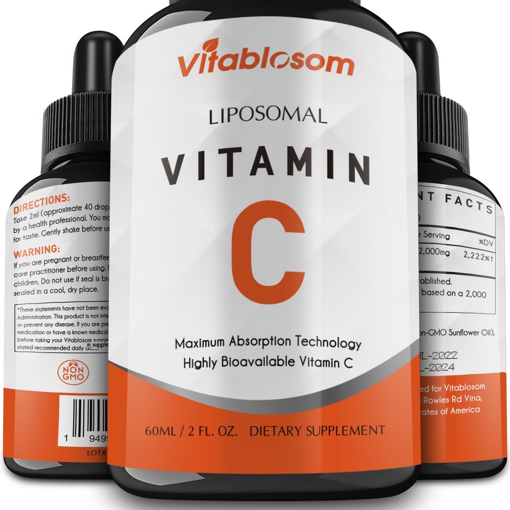 Liposomski vitamin C 2000mg Tekoči za odrasle, visoka absorpcija VIT C, povečanje vitamina C, imunski sistem in antioksidant podpora, 60ML (1 steklenica)