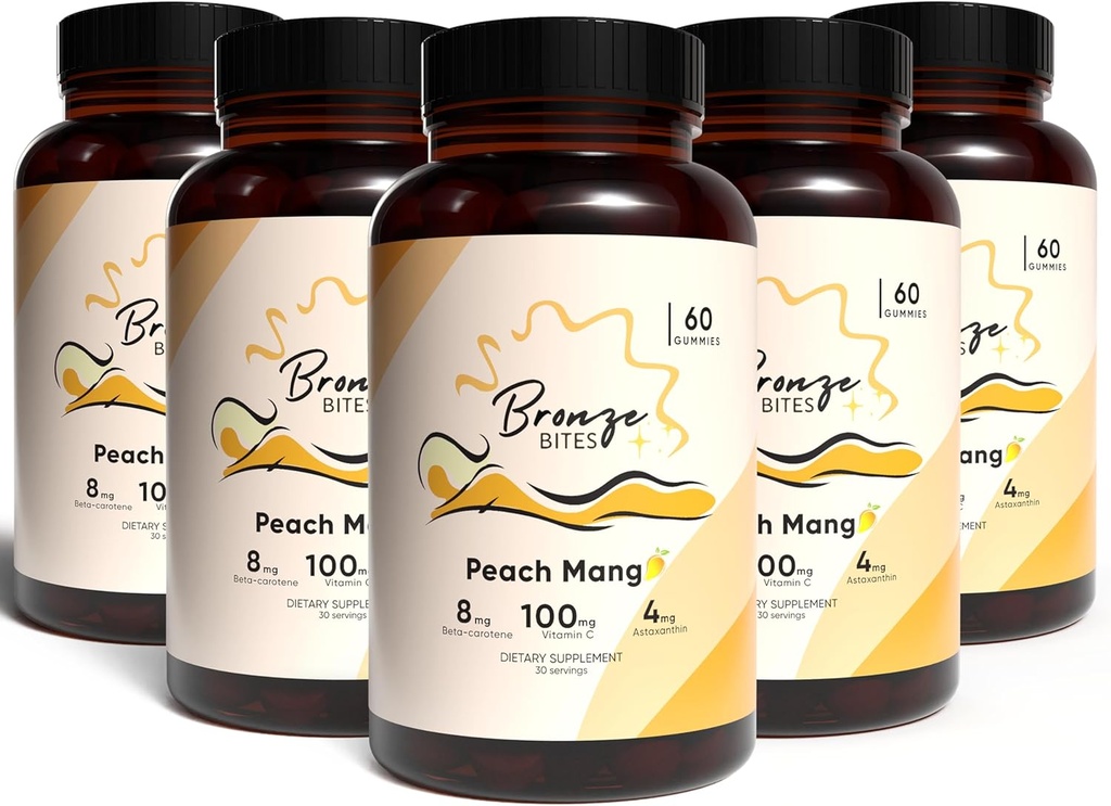 Tanning Gummies, Daily Gummie z beta-karoten in vitamin C & Astaksantin, Natural Tanning dodatek, Vegan, Non-GMO - 180 Gummies – Paket 5