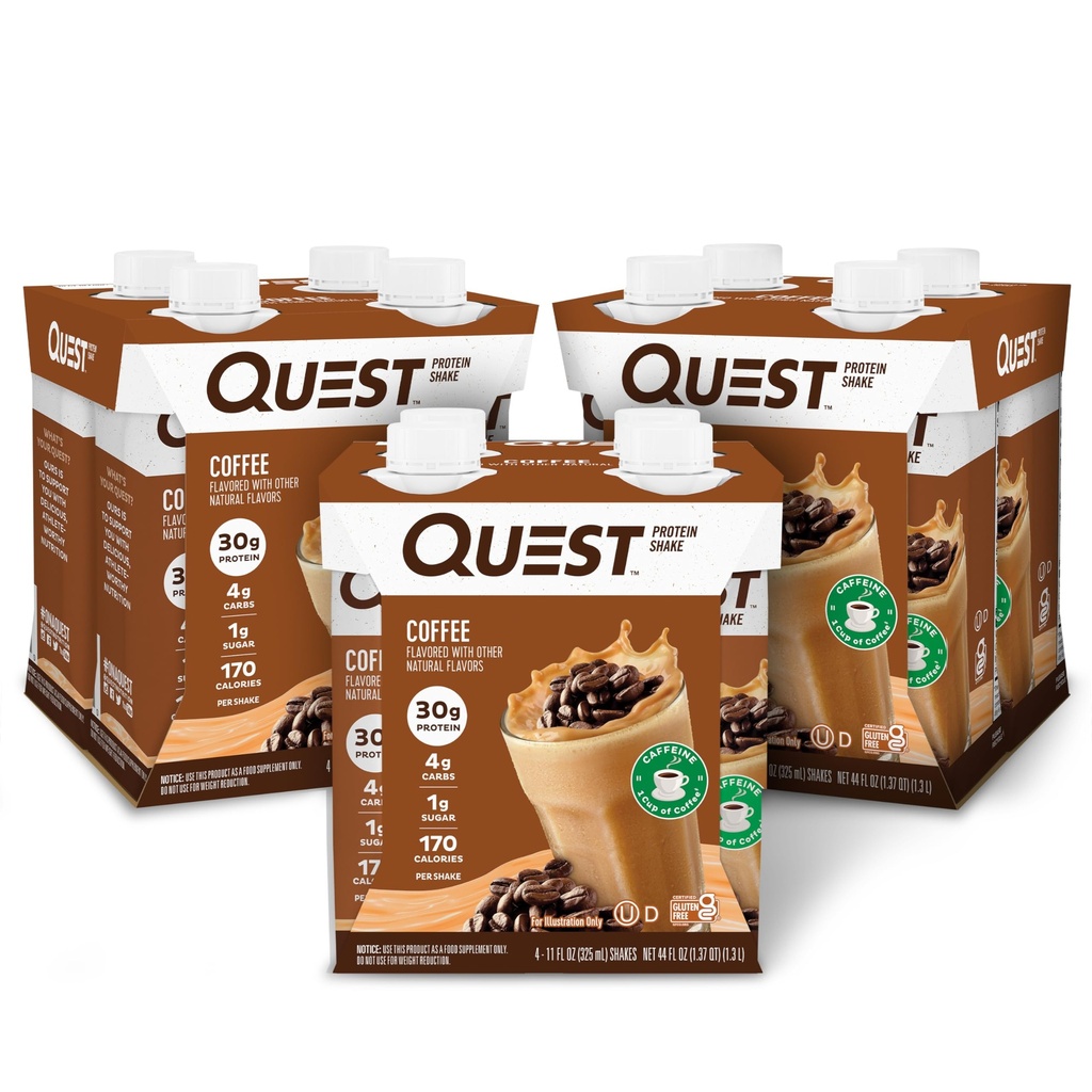 Quest Nutrition Pripravljen za pitje kavo Protein Shake, 30g Beljakovine, 4g Carb, 1g sladkorja, Gluten Free, Keto prijazno, 4 Število (Pack 3)