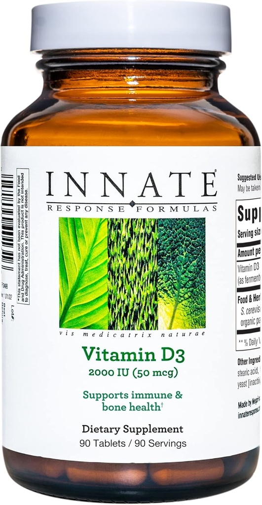 Innate Response Formule Vitamin D3 2000 i.e. (50 μg) - Vitamin dopolnilo za podporo imunskega in kostnega zdravja - vegetarijanski, ne-GMO, in Kosher - izdelan brez 9 živilskih alergenov - 90 tablet (90 servivov)