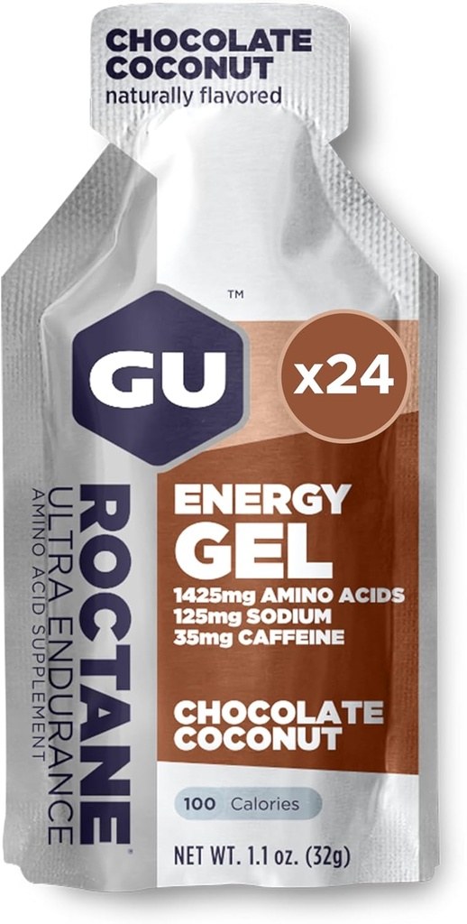 GU Energy Roctane Ultra Endurance Energy Gel, Vegan, Gluten-free, Kosher, in Dairy-free On-The-Go Športna prehrana za tek, kolesarjenje, pohodništvo ali smučanje, Čokoladni kakav,24-Count