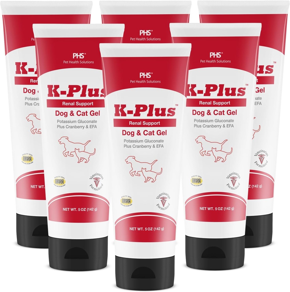 K-Plus kalijev glukonat Ledvični gel Plus brusnica in EPA za pse in mačke - Veterinarsko odobreno ledvično dopolnilo - podpira ravnovesje kalija - (6 pakiranj, Gel)