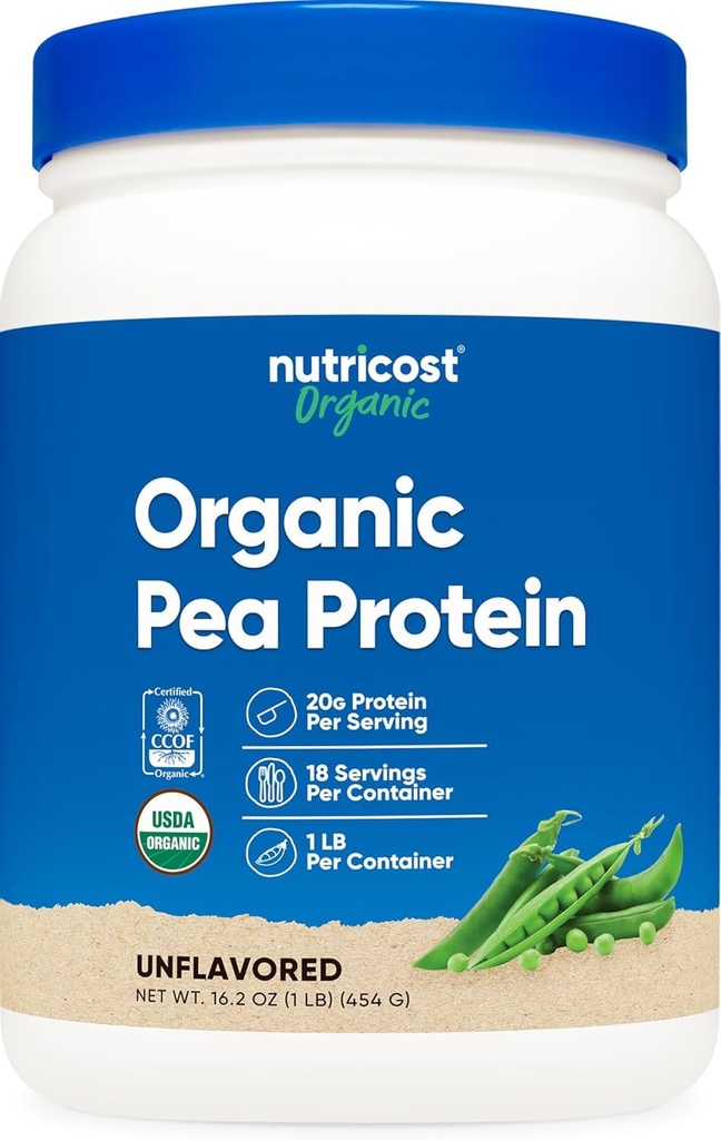 Nutricost Organic Pea Protein Powder (1 LB) Unflavored - Certified USDA Organic, Beljakovine iz rastlin, vegetarijansko prijazno, Gluten prost, ne-GMO