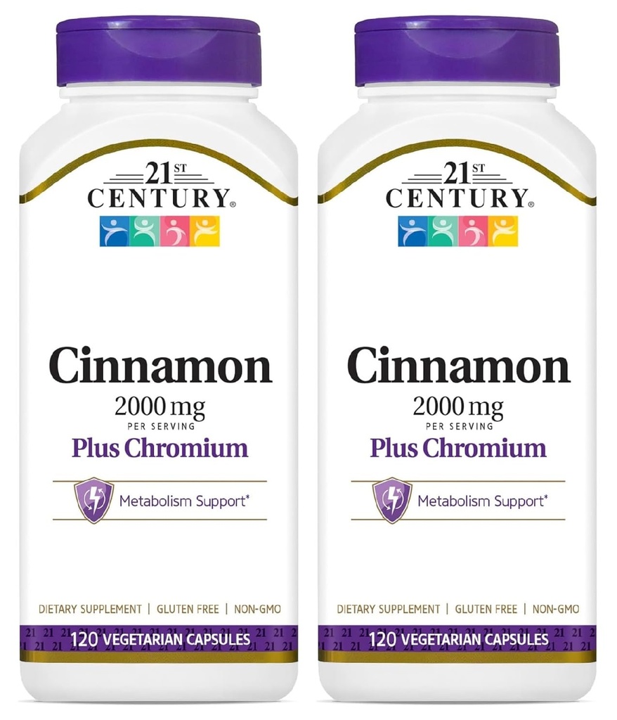 Cinnamon iz 21. stoletja 2000 mg na serviranje Plus Kromove vegetarijanske kapsule 120 - pakiranje po 2