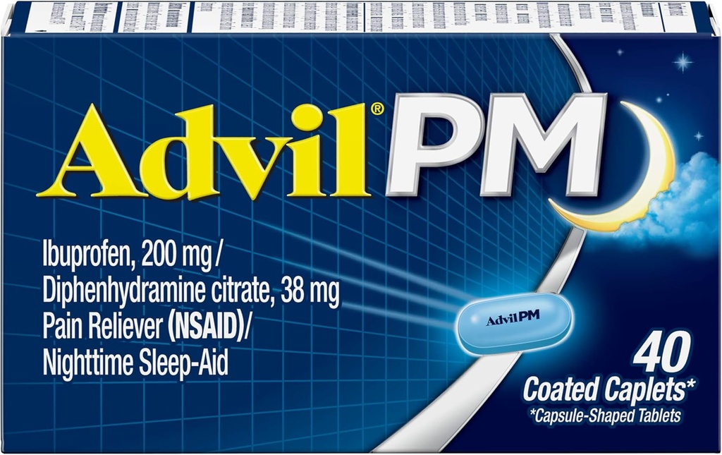 Advil PM (40 štev., paket 2) Bolečina Reliever / nočno uspavalo Obloženo kapelo, 200 mg ibuprofena in 38 mg difenhidramin citrata
