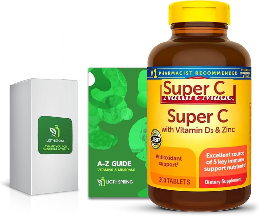 Super C z vitaminom D3 & cink 200 Tablete z ekskluzivnimi A do Z - boljši Ligth&Spring vodnik (2 Izdelki)