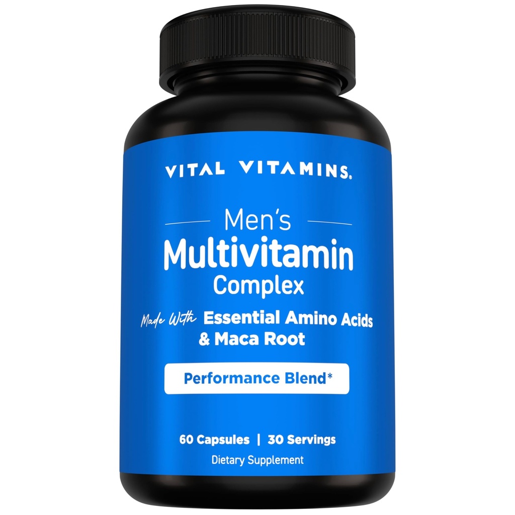 Vitalni vitamini Moški multivitaminski kompleks - izdelan z esencialnimi aminokislinami & korenom Maca - z vitaminom A, C, E, B6, B12, D3 in moški uspešnosti Mešanica - Daily Mens Multivitamin - 60 Kapsula