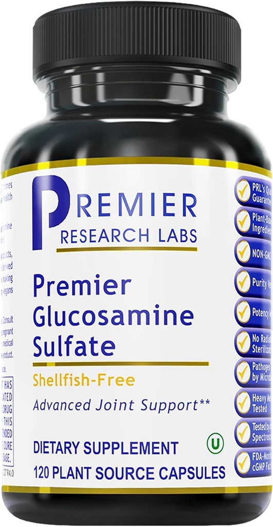 Premier Research Labs Glukozamin Sulfat - Shellfish Free Glucosamine Sulfate Kapsule za skupno podporo, Povezljivo zdravje tkiv, 750 mg na postrežbo, Vegan prijazno - 120 Vegetarijanske kapsule