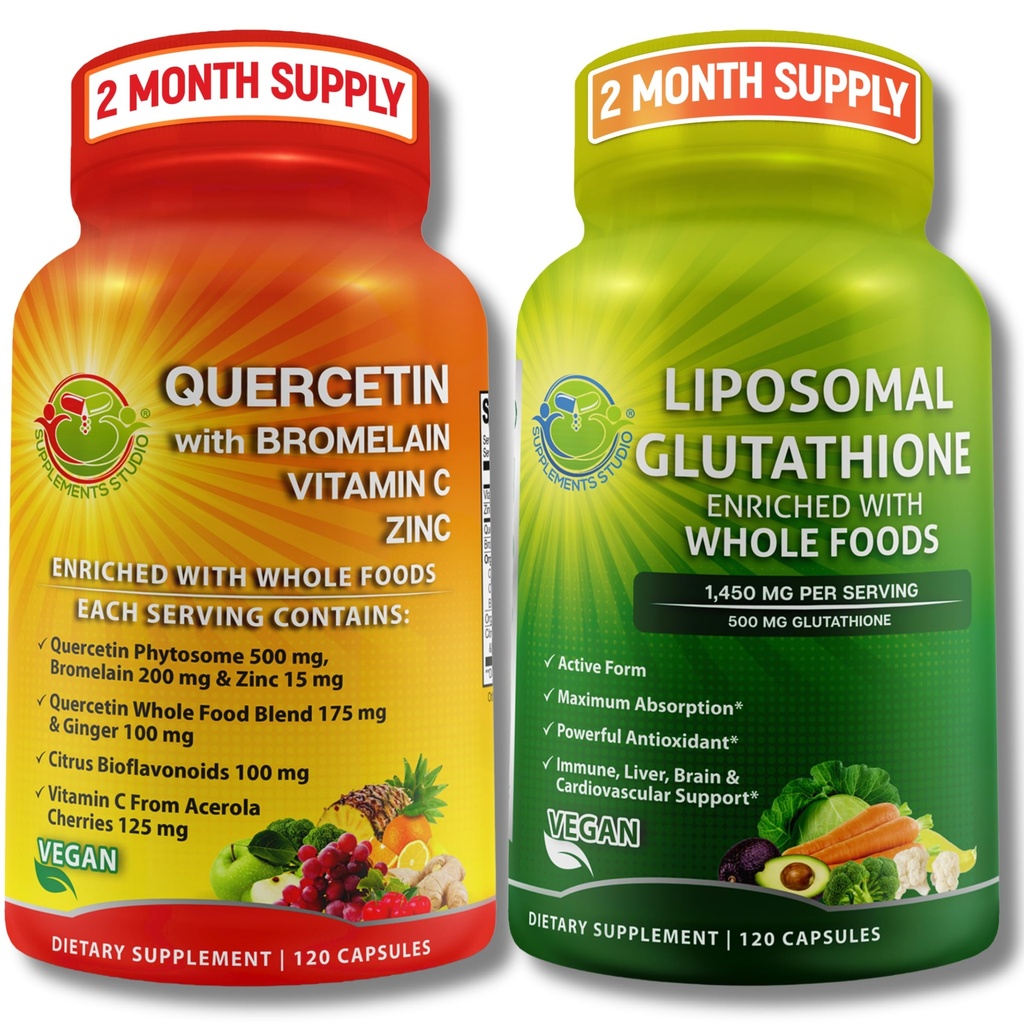 Imunska in celična podpora Bundele – Liposomalni glutation 500mg s celimi živili & Quercetin z bromelainom, vitaminom C in cinkovim celim prehranskim kompleksom – Veganski, ne-GMO, Čisti dnevni wellness podpora