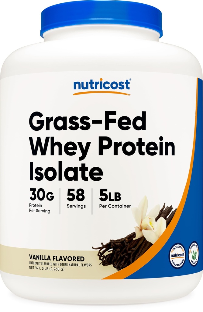 Nutricost Grass-Fed sirotkine beljakovine izolat (Vanilla) 5LBS - ne-GMO, Gluten brez, naravne arome