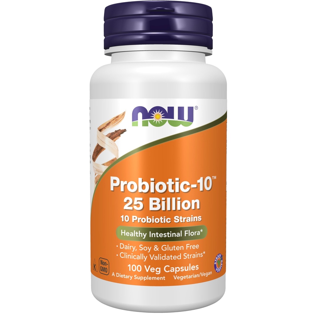 NOW Foods Supplements, Probiotic-10TM, 25 milijard, z 10 Probiotic sevi, Mlekarna, soja in gluten brezplačno, sev preverjen, 100 Veg kapsule