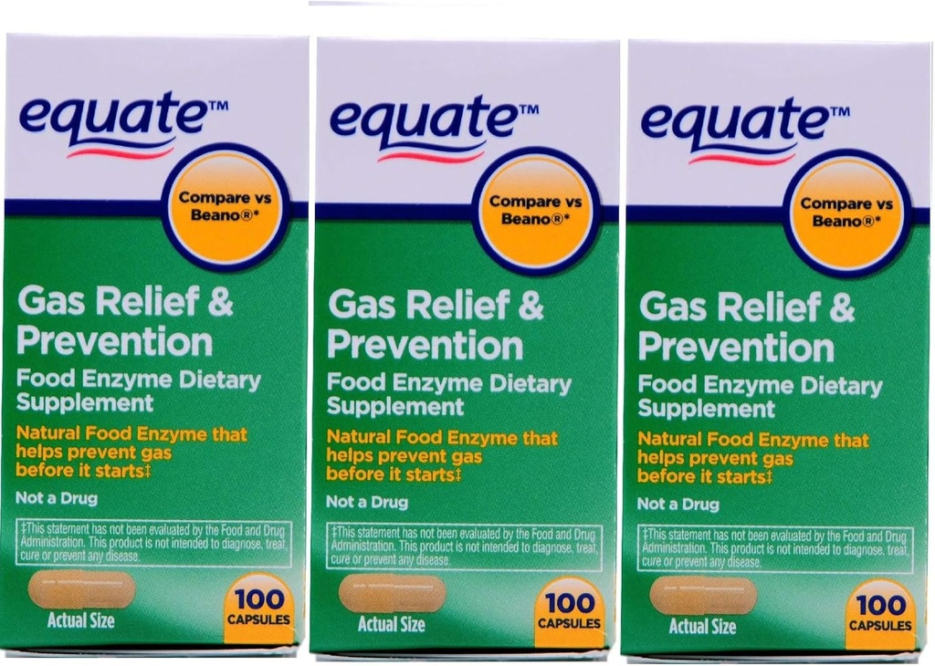 Equate Gas Bloating Relief and Prevention, prehranska encima dodatek, 300 Štetje