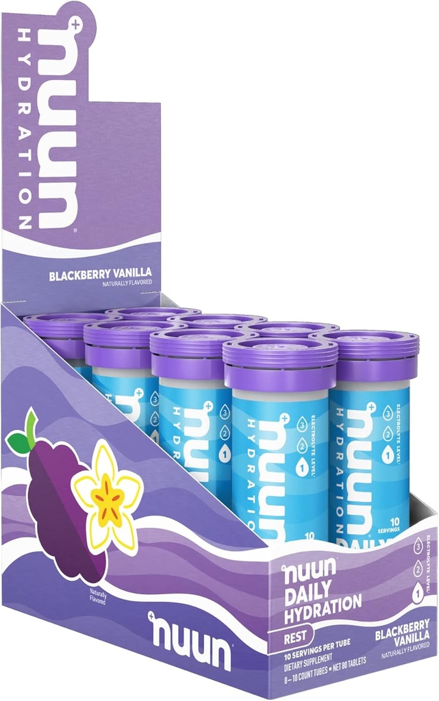 Nuun Rest & recovery Elektrolitske tablete z magnezijem, Kalij & Tart Cherry prašek, Gluten Free & Vegan, Blackberry Vanilla Flavor, 8 Pack (80 Serving skupaj)