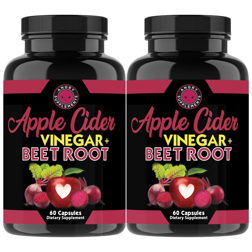 Jezni dodatki Apple Cider Vinegar + Beet Root Powder kapsule, Pure ACV Beetroot 1000mg na serviranje, Nitric Oxide Booster in Prebavno zdravje za moške in ženske 60ct, 2 Pack (120ct skupaj)