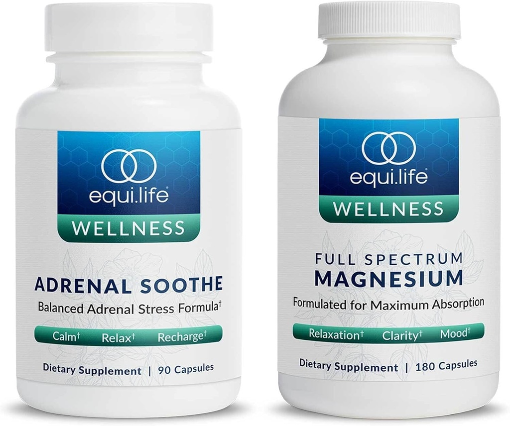 Equilife Full Spectrum Magnezij (180 ct.) in Adrenal Soothe (90 kap) Bundele Mood & Energy Support Supplement, Vegan, Non-GMO