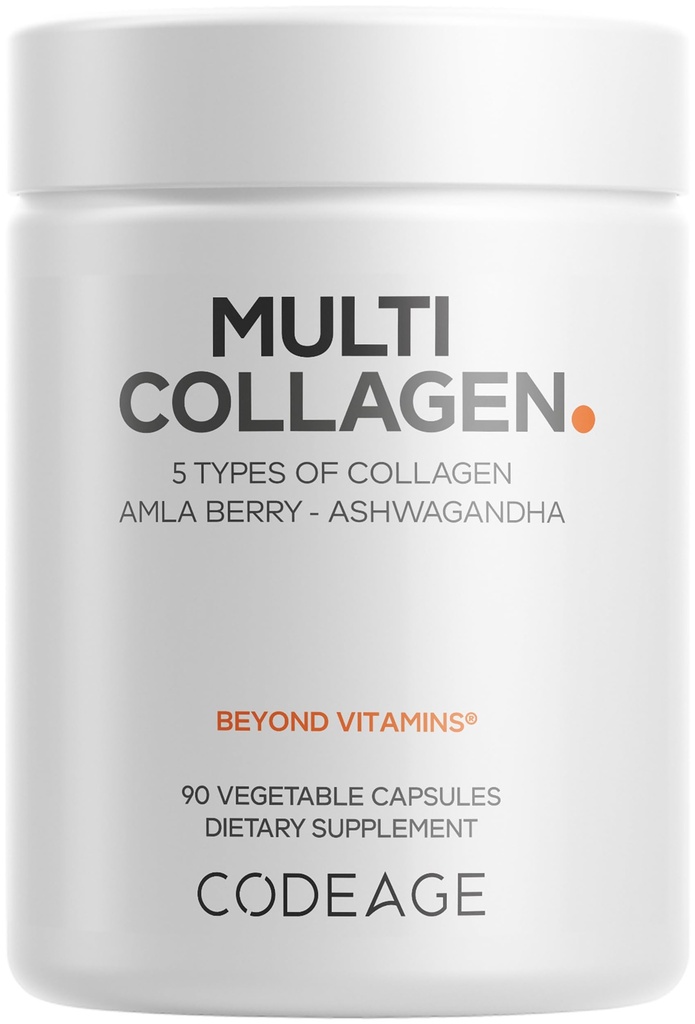 Več kolagenskih peptidov Proteinske kapsule, 5 vrst kolagena, Grass-Fed in hidrolizirane tablete za govedo Kolagen dopolnilo, Ashwagandha, Amla Berry Vitamins, Kolagen Peptides - 90 kapsul
