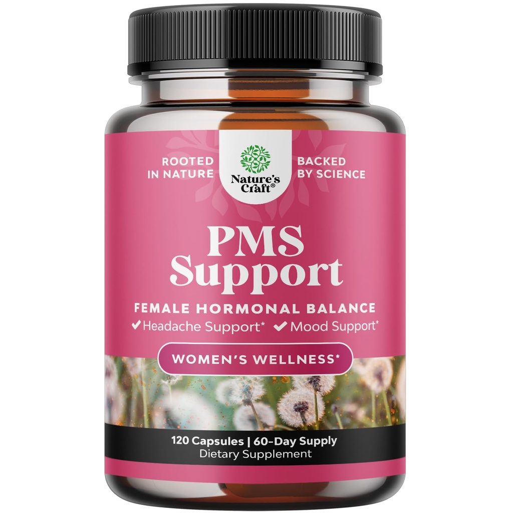 PMS podpora dodatek za ženske – Hormonsko ravnovesje za ženske in Menstrualno nelagodje z DIM, Chasteberry, Black Cohosh & Ashwagandha - za obdobje Cramps Ease, Menopause Bloating, Mood Swing – 120 Ct