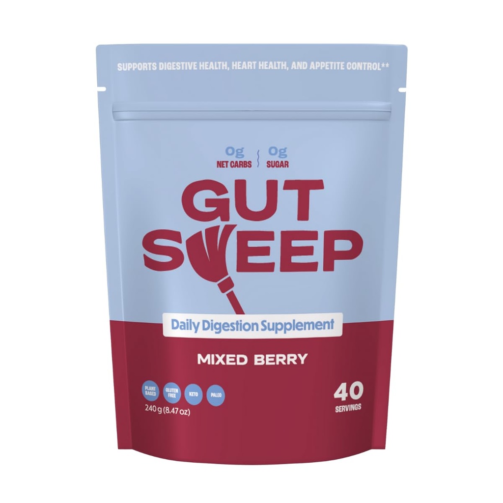 Gut Sweep - Daily Digestion Supplement - Psyllium Husk Fiber - Podpira Apetite Control - Gluten Free & Plant Based - Keto & Paleo Friendly - 40 Servings - Mešana Berry