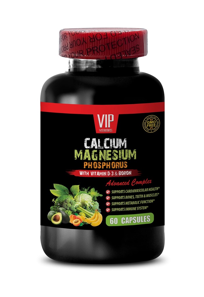 Kalcij Magnezij - Kalcij Magnezij Fosfor z vitaminom D-3 & Boron - Zdrave kosti Magnezij, Kalcij za ženske, Magnezij za moške, kosti Strength Supplements, 1 steklenica 60 kapsul