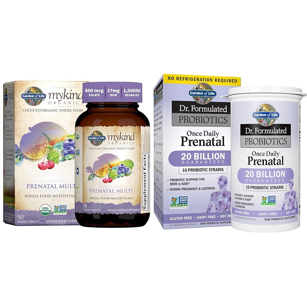 Garden of Life Women’s Prenatal Multivitamin with Vitamin D3, B6, B12, C & Iron & - Dr. Formulated Probiotics Once Daily Prenatal