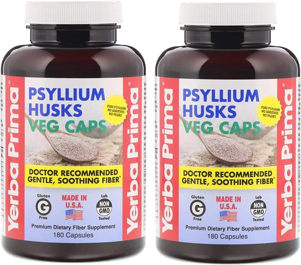 Yerba Prima Psyllium Husks Fiber Veg Caps - 180 (paket z 2)