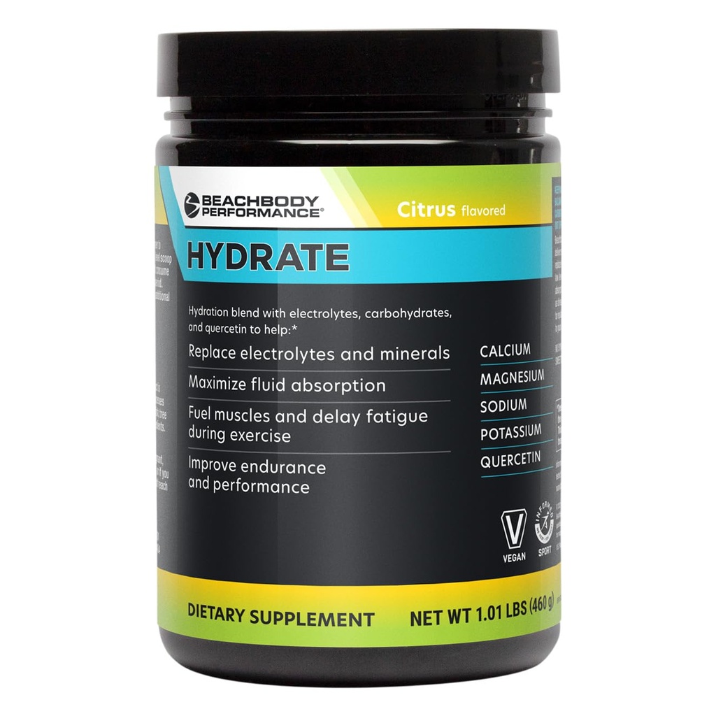 BODi Hydrate Performance Hydration Supplement, Quercetin Obogaten elektrolitski prašek, 4 Ključni elektroliti: Kalij, Magnezij, Natrij, Kalcij - Podpira vzdržljivost in tekočinsko ravnovesje, Citrus, 40 SRV