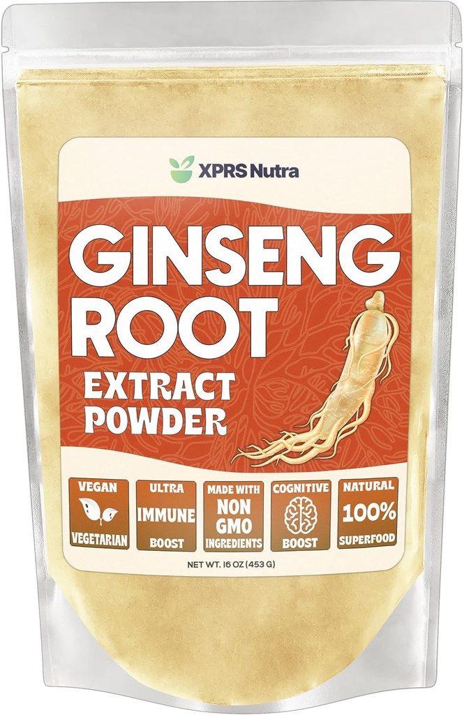 XPRS Nutra ginseng Root Extract Powder - ginseng prašek podpira kognitivne funkcije, fizične zmogljivosti in imunski sistem - Vegan prijazno Panax ginseng v prahu obliki (16 Ounce)