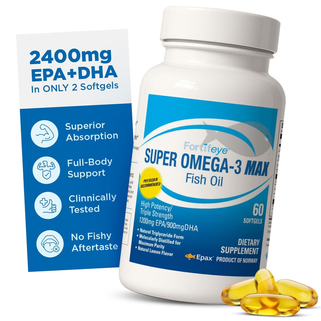 Super Max Omega-3 ribje olje 2400 mg Izdelano na Norveškem - Visoka moč ribje olje Omega 3 Dodatki za ženske in moške, Triglicerid obrazec z EPA in DHA Dopolnila No Ribe po okusu limonine arome