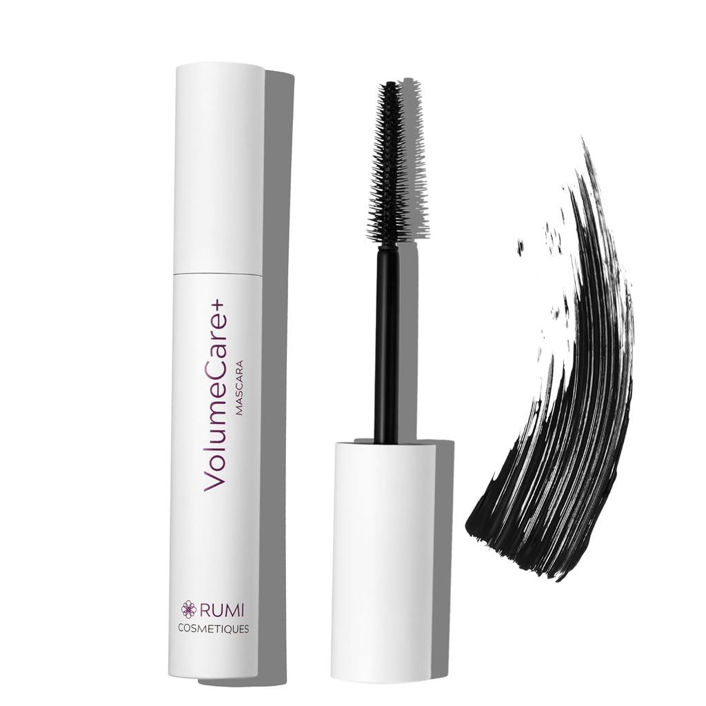 Rumi Cosmetiques VolumeCare+ Mascara za starejše ženske - Extreme Dolžina in prostornina 2-v-1 Formula - Brez klumpov, dolge noše, hipoalergene maskare za občutljive oči (naravno črna)