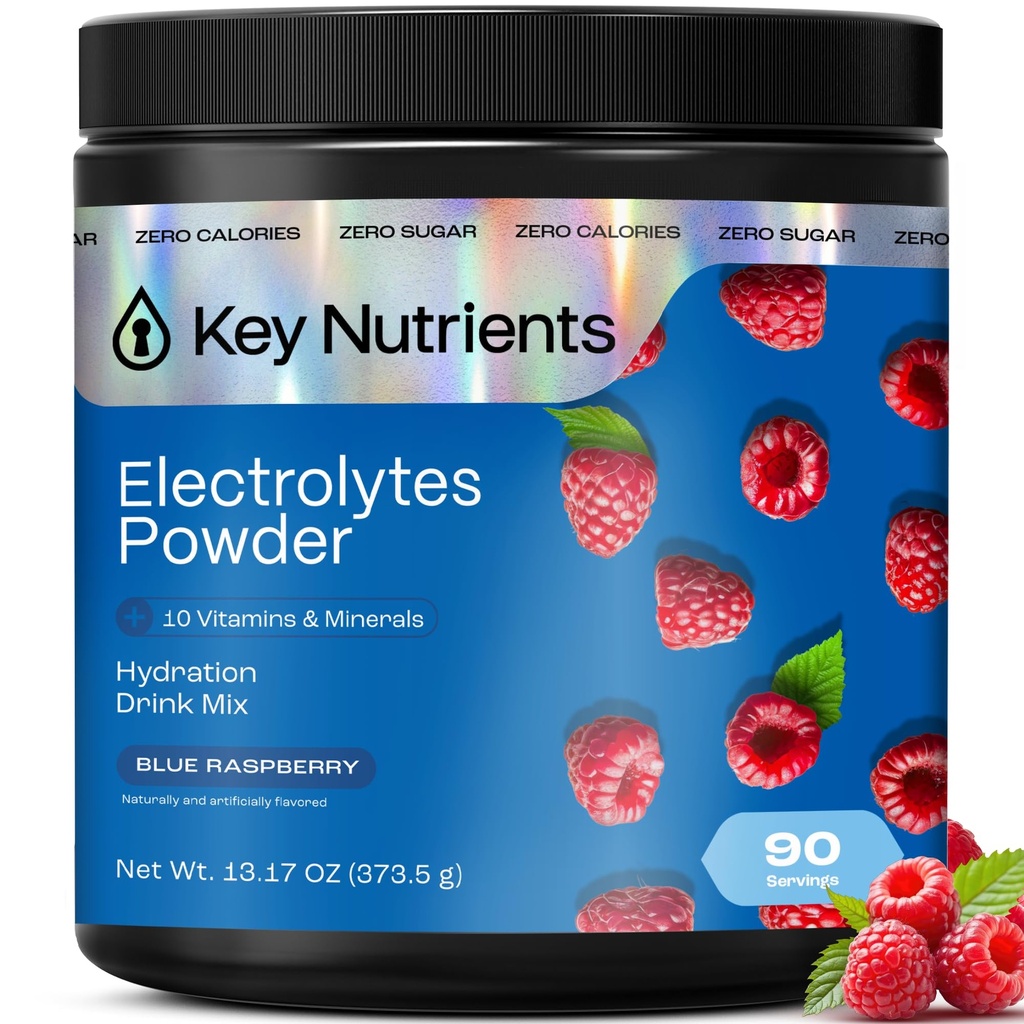 KLJUČNI HRANILCI Multivitaminski elektroliti v prahu brez sladkorja - Sweet Blue Raspberry Elektrolit v prahu - vzdržljivost in energijska dopolnila - Hidracija v prahu - Brez kalorij - 90 Servisi - Made in USA