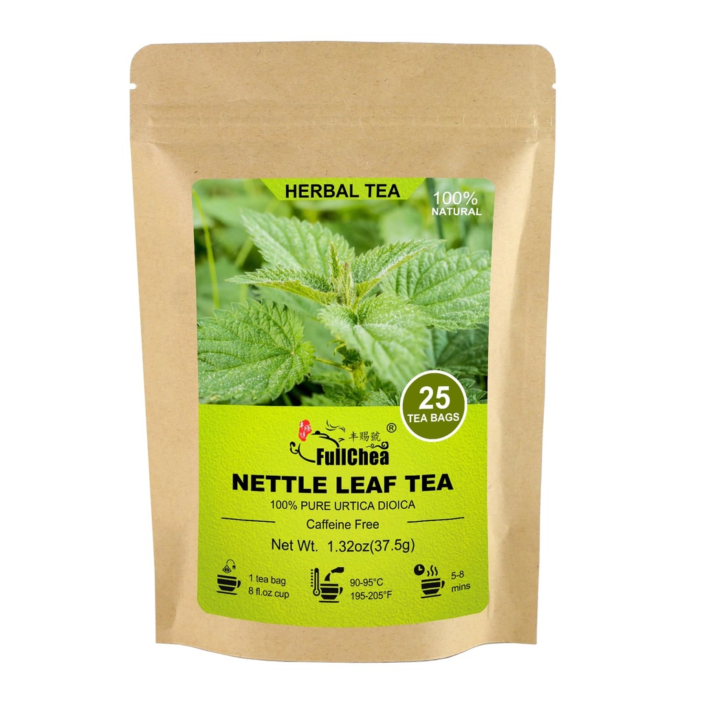 FullChea - Nettle Leaf Tea Bags, 25 Teabags, 1.5g/bag - Seveda Sting Nettle Tea - Podpora zdravje oči in krepitev kosti