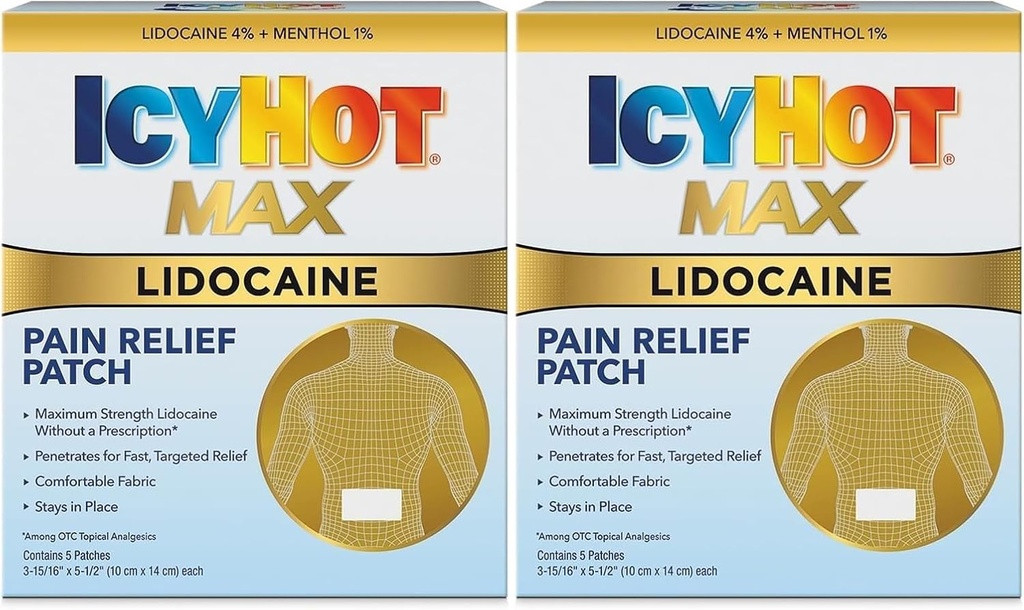 Icy vroča Max moč Lidokain bolečine Relief Patch (5 število) Penetracije za hitro, ciljno olajšavo (paket z 2)