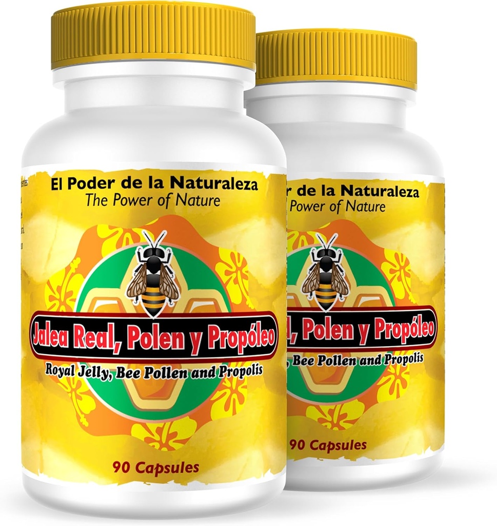 Nutrisalud Izdelki Jalea Real, Polen y Propoleo en UNA sola capsula. Maxima Potencia. Tonico rejunecedor, energetika Natural, .Set de 2 frascos con 90 caps. c/u.