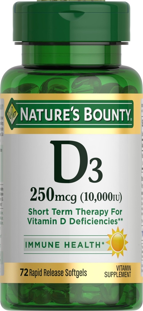 Bounty vitamin D narave za imuno podporo in spodbuja zdrave kosti, 10000 i.e., softgels, večbarvno, 10.000 i.e., 72 število (paket s 1)