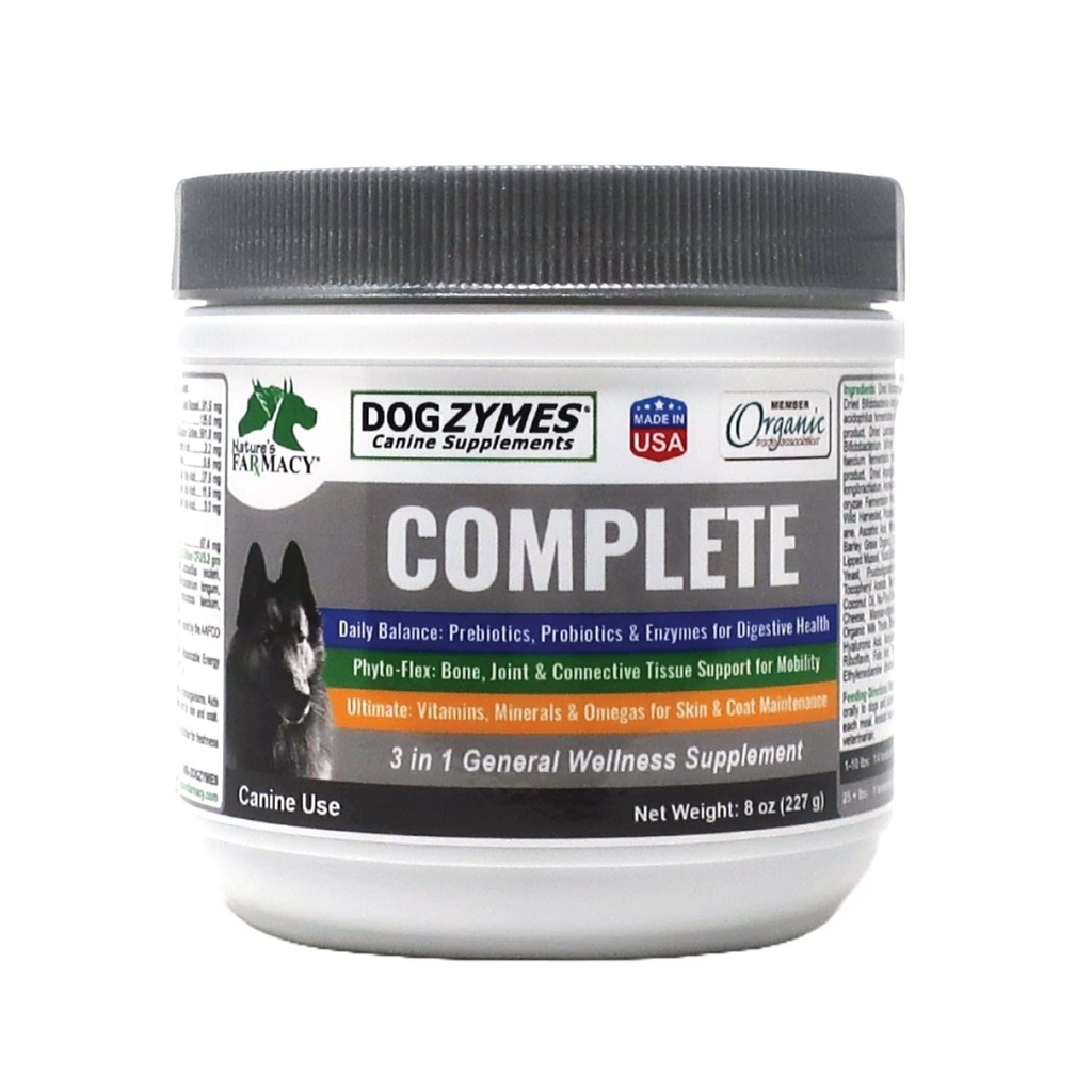 Dogzymes Complete - probiotiki, prebiotiki, glukozamin, hondroitin, MSM in hialuronska kislina, Popolno nego kože in plašča (8 Ounce)