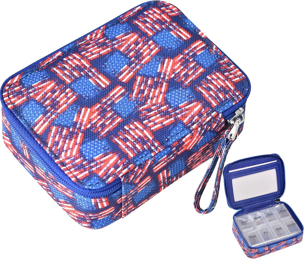 Organizator tablete Primer Travel Medicine Box 7 dan Vitamin dopolnilo Compact Dispenser v vrečki vrečka (ZDA zastava)