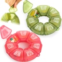 Round tedenske tablete Organizator, TPU Gumirani, Travel Pill Container 7 dan, s 7 Velikimi predelki, Super za dnevne vitamine in dodatki, Cute Pill Case z velikimi črkami in Braille (2 kos)