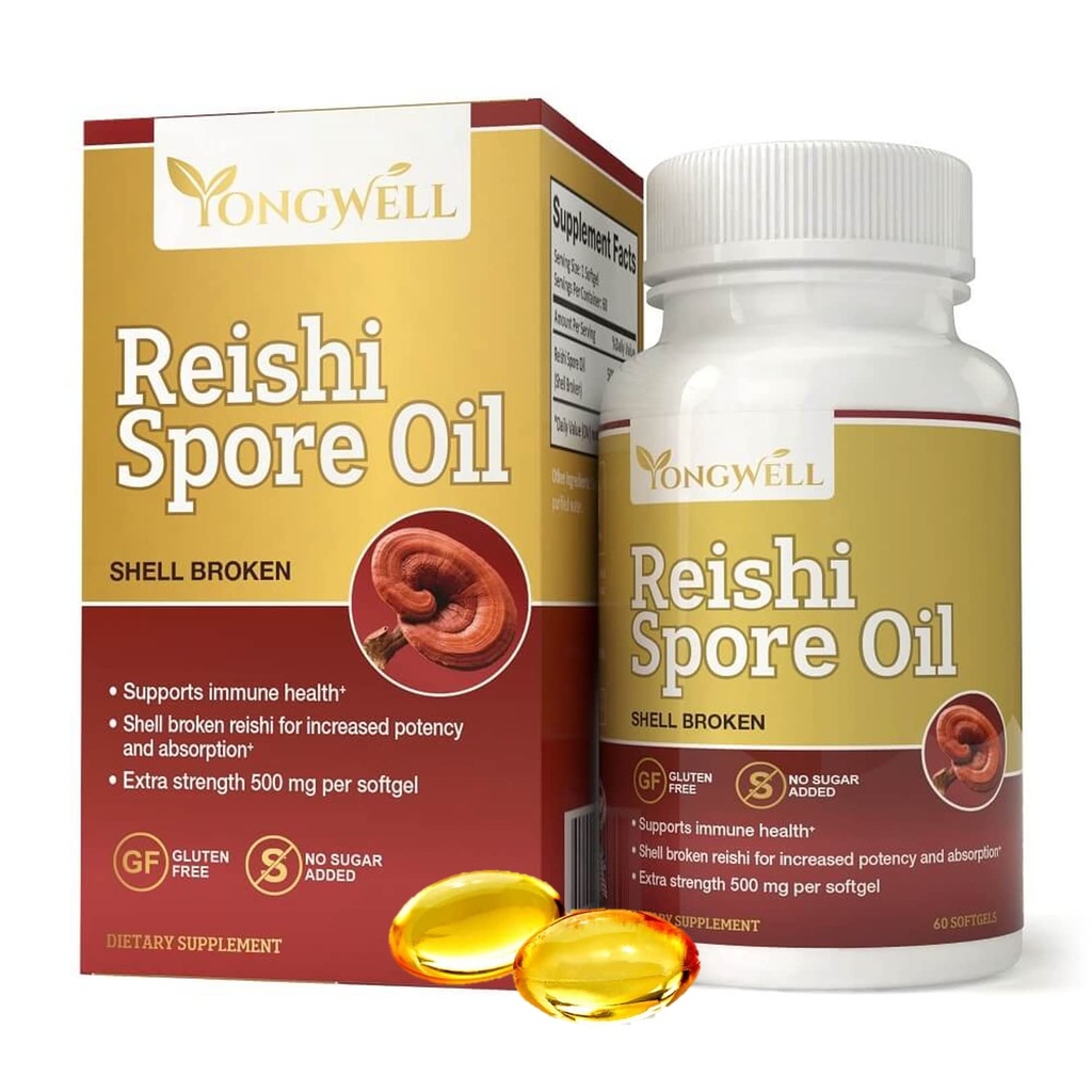 Reishi Spore Oil Shell zlomljena dodatna moč 500mg (60 softgels)